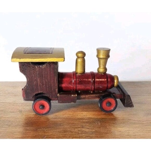 Vintage Handmade Wooden Train Engine Railroad Locomotive - Picture 1 of 5